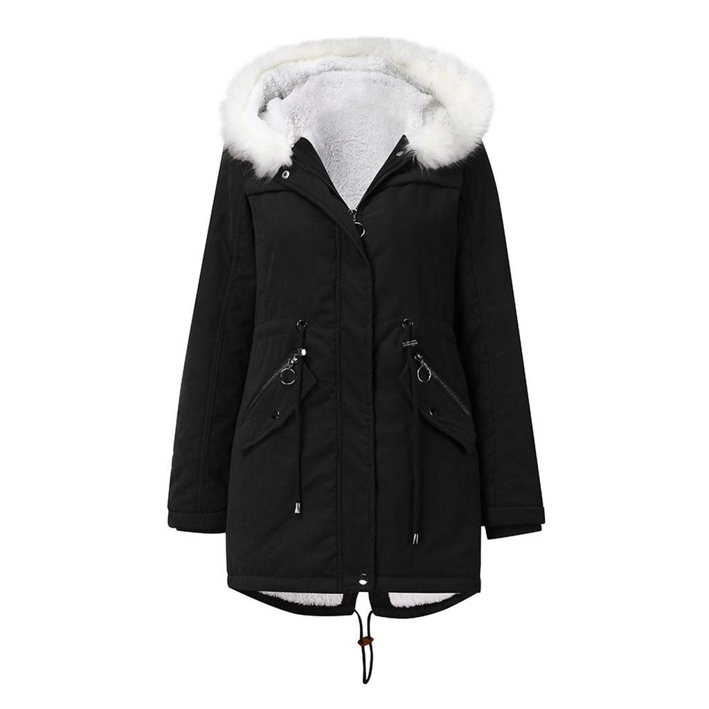 Women's Cotton-padded Coat Mid-length Hooded Winter Warm Velvet Coat, Women's Cotton-padded Coat