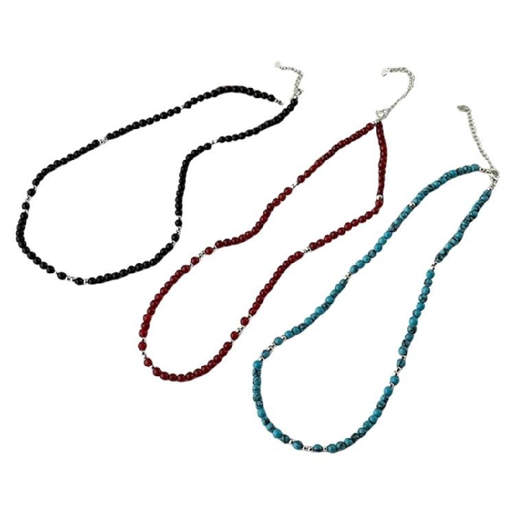 Versatile Gemstones Necklace Turquoise/Onyx Beaded Choker Adjustable Length Clavicle Chain Fashionable Party Jewelry