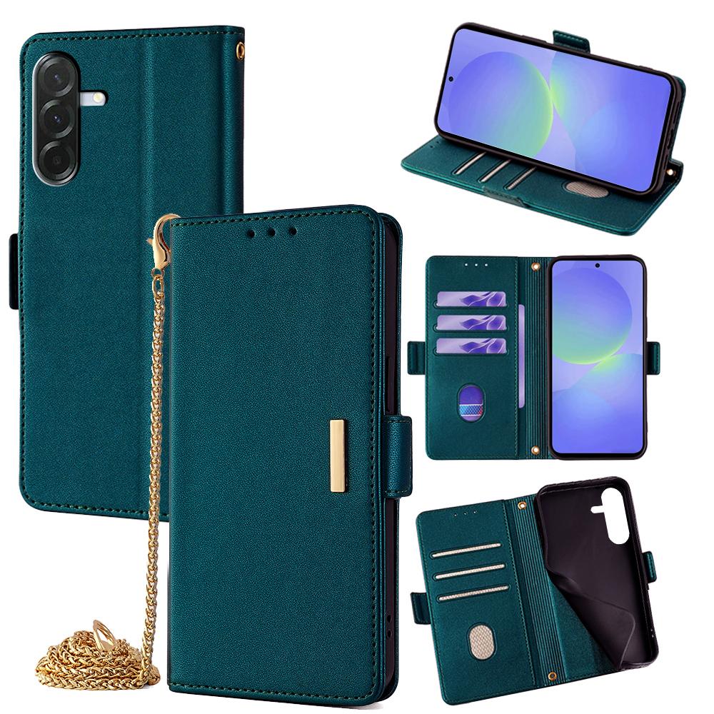 

For Samsung Galaxy A36 5G Case PU Leather Wallet Stand Phone Cover with Crossbody Shoulder Strap Green