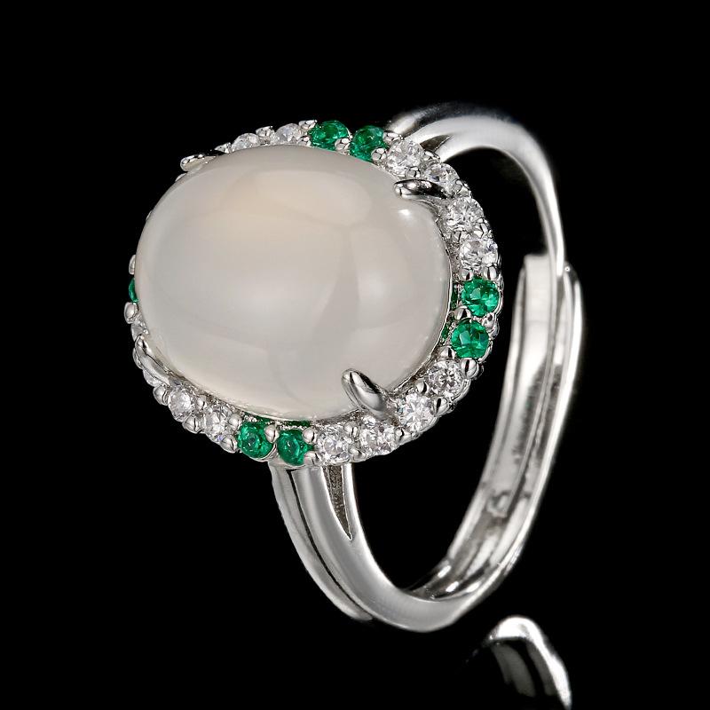 

Set Accessories High Ice Chalcedony Necklace Stud Earrings Oval Agate Retro Premium Women S