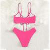 2025 European and American Solid Color Lace-Up Split Swimsuit - Women's Summer Beach Bikini & Hot Spring Swimwear