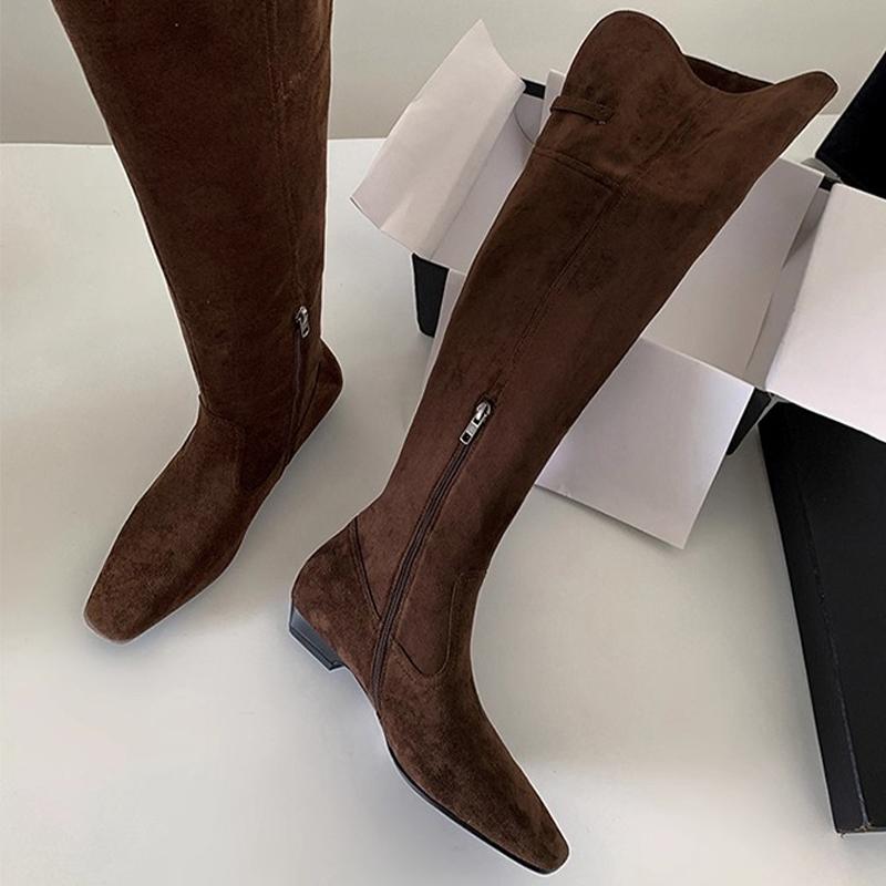 Fashion Flats Women High Boots Suede Cozy Designer Shoes Fashion Dress Knee High Woman Boots 2025 Winter Brand Goth Mujer Chelsea Botas