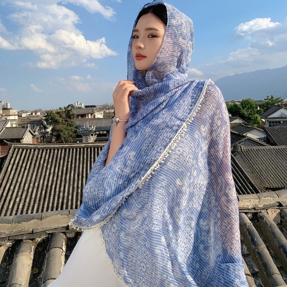 Head Wraps Sunscreen Shawl Sun Protection Beach Scarf Retro Paisley Shawl  Outdoor
