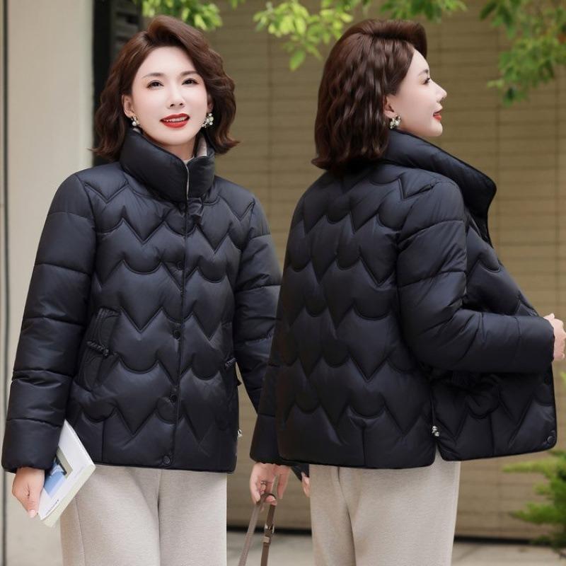Kurze Daunen-Baumwoll-gepolsterte Kleidung Mode für Frauen mittleren Alters Neu Stehkragen Locker Warm Baumwoll-gepolsterte Kleidung Winter Baumwoll-gepolsterte Jacke