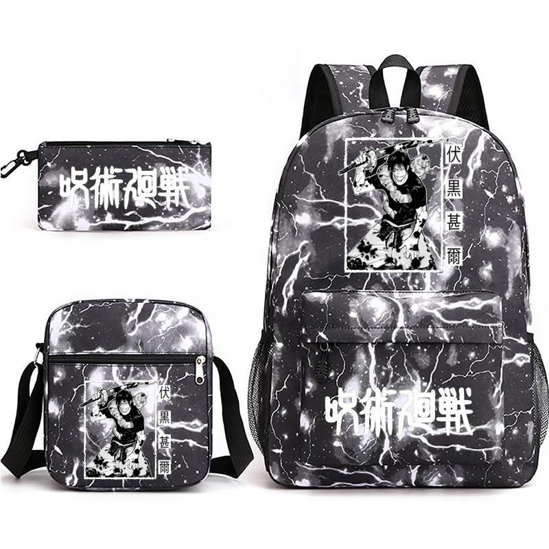 Large Capacity Schoolbag with Shoulder Strap; Student Three-piece Pencil Case Set