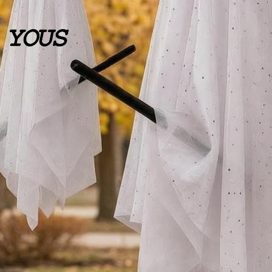 Weather Resistant Halloween Decor 3 Pcs Hanging Ghosts on Brooms, Spooky Flying Gauze Ghost Lighted Yard Sign with Broomstick for Tree, Porch,