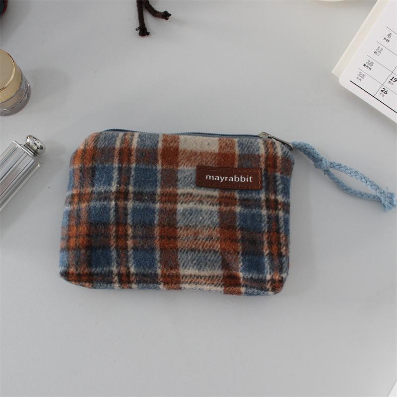 British Style Plaid Wool Coin Purse - Retro Mini Clutch
