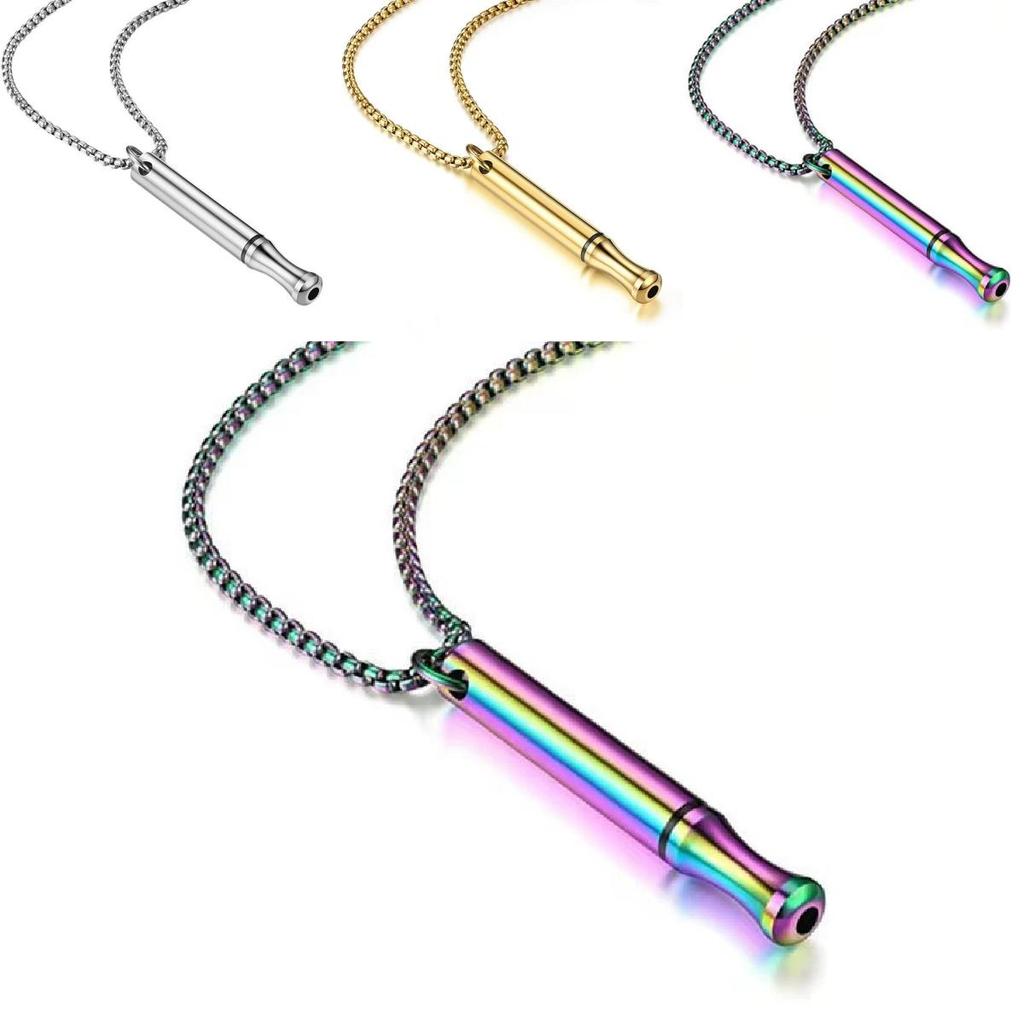 Titanium Steel Whistle Pendant Necklace With Adjustable Chain For Men Women