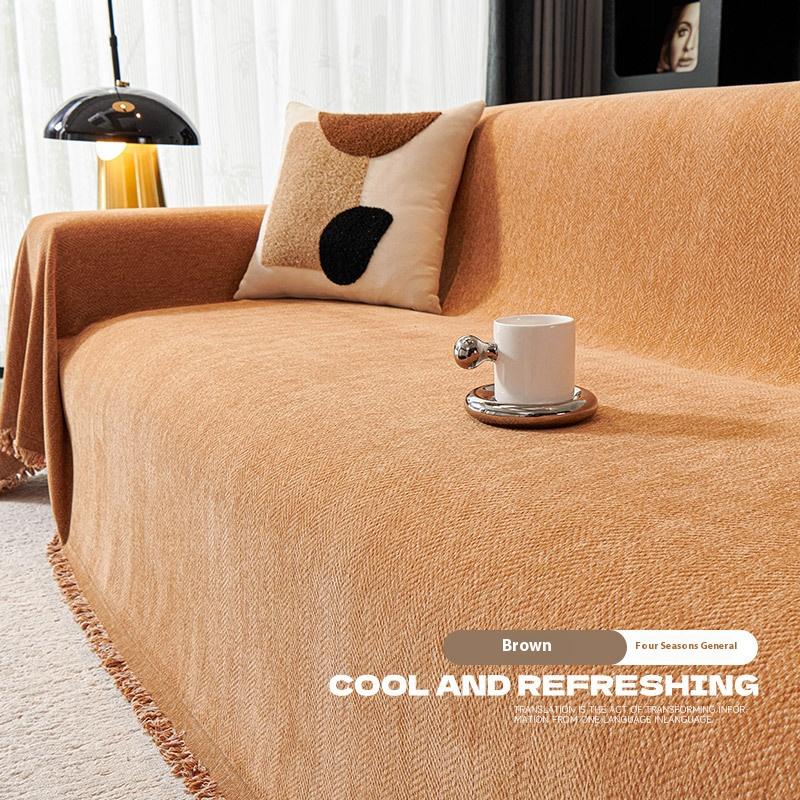 Home Pure Color Herringbone Pattern Chenille Sofa Towel Full Cover Sofa Cover Anti-cat Scratching Sofa Blanket