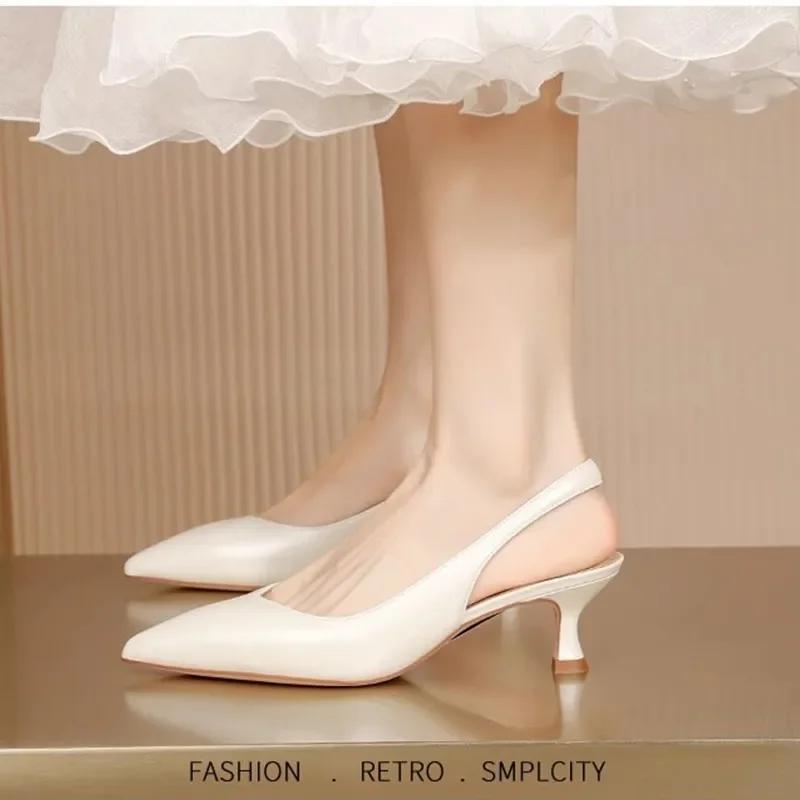 Fashion Elegant High Heels Silver Pumps Women 2024  Summer Slingbacks Pointed Toe Party Shoes Woman Solid Thin Heeled Sandals Ladies