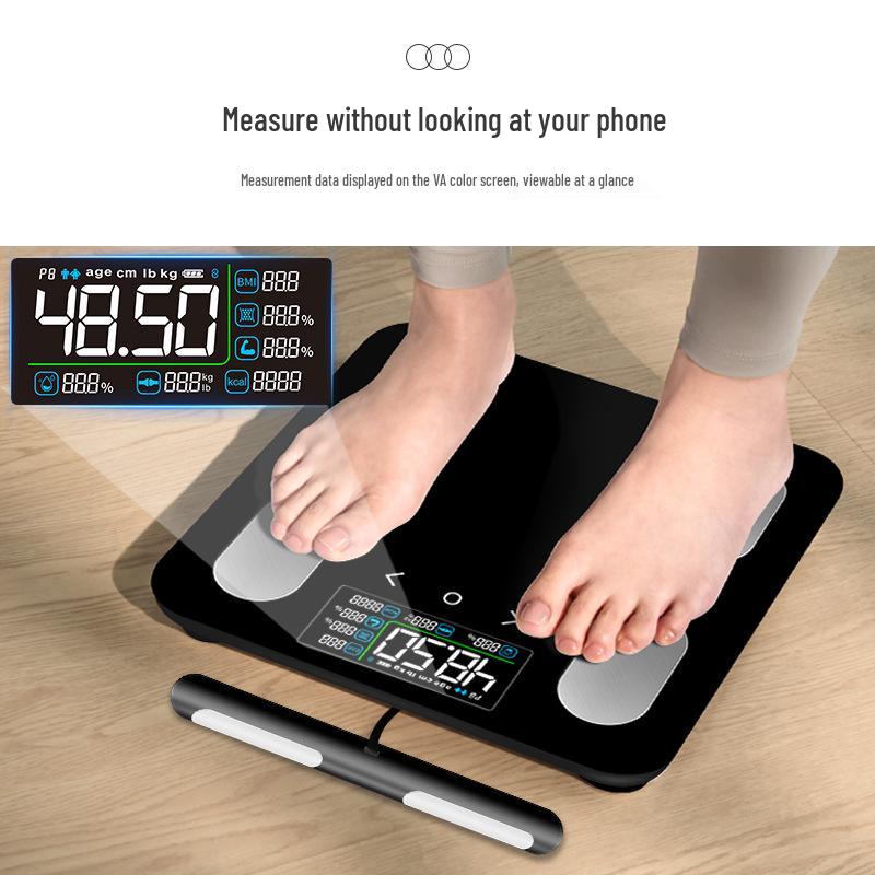 8-Electrode Body Fat Scale with VA Color Screen, High Precision, Rechargeable, Ideal for Weight Loss and Health Monitoring