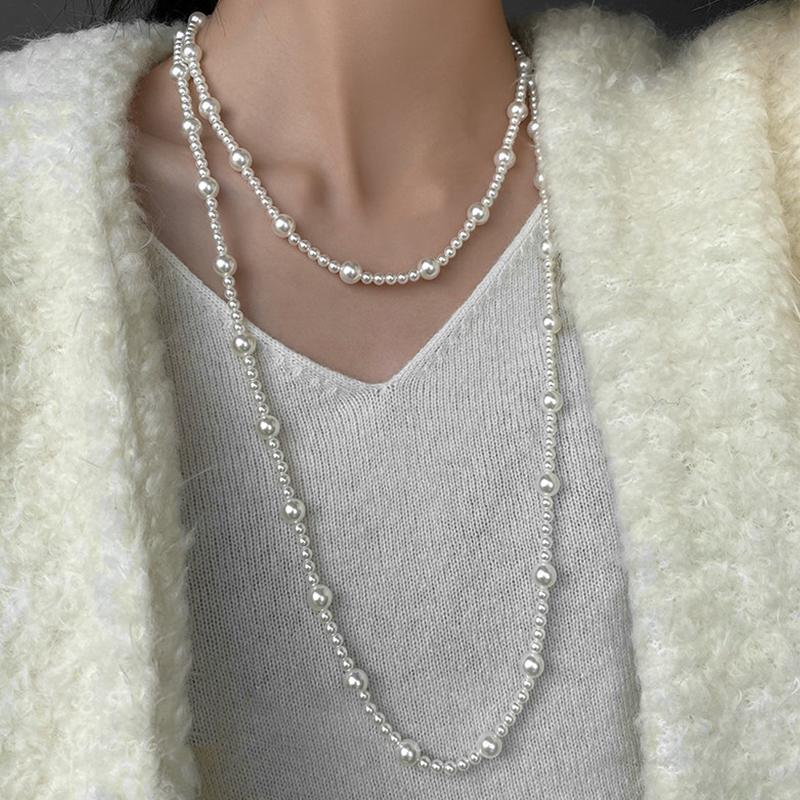 Long Multi Layered Pearl Necklace For Women Temperament Collar Chain Sweater Chain Necklaces Luxury Jewelry Accessories