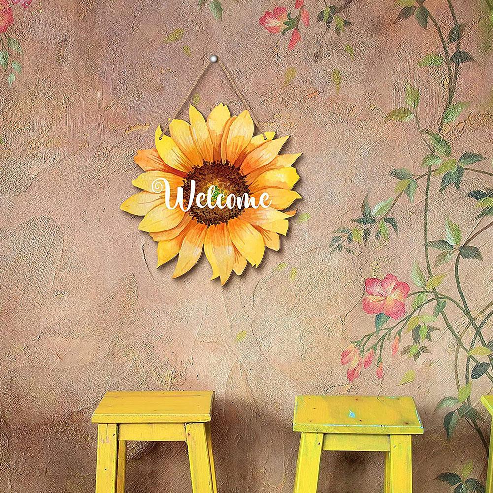 Summer And Fall Decor 30cm 11inch In Diameter Wooden Welcome Door Hanger Waterproof Well Workmanship Sturdy Construction