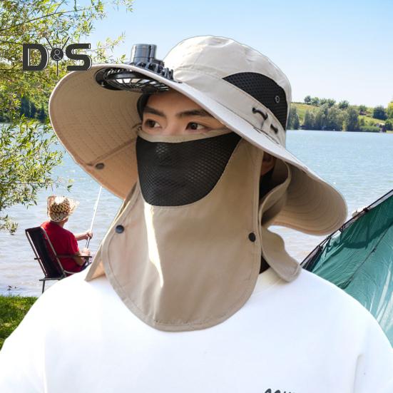 Fisherman Hat with Removable Fan Rotatable USB Fan Wide Brim Sun Hat UPF50+ Protection Adjustable Circumference Fishing Hat