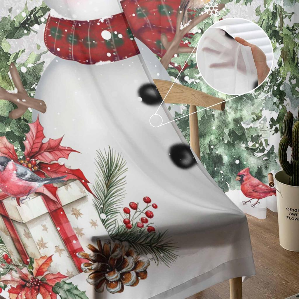 Christmas Tree Snowflakes Robin Snowman Gray Sheer Curtains Living Room Decoration Window Curtains Kitchen Tulle Voile Curtains