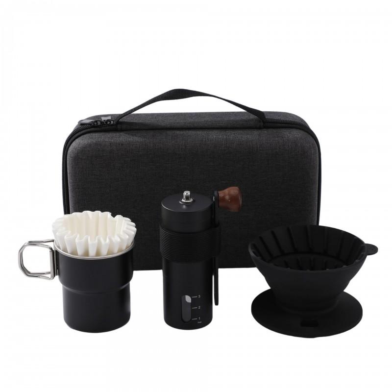 Portable Manual Coffee Grinder Set With Filter Cup Camping Outdoor Travel 6-Person Espresso Kit