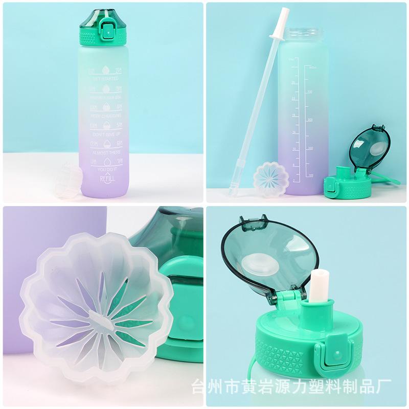 1000ml Large Capacity Water Cup with Handle Straight Mouth Spring Cap Space Cup Plastic Water Cup Sports Outdoor Water Cup