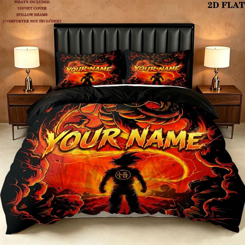 Dragon Ball Z Epic Custom Name Pattern Bedding Quilt Set Quilt Cover Pillowcase Home Gift(1 * duvet cover + 2 * pillowcase, without core)