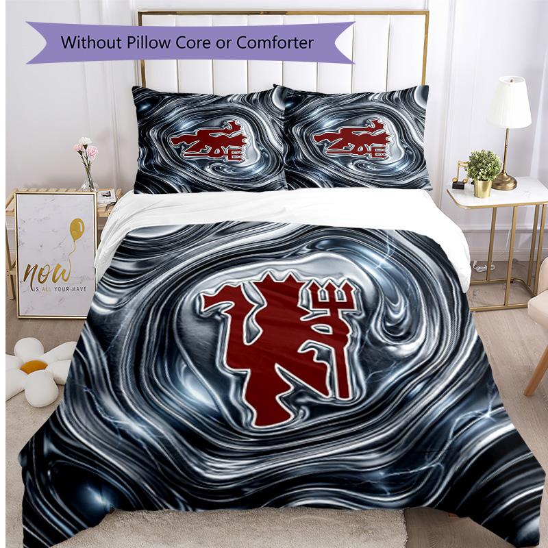 Set Lenzuola Stampato Manchester United 3 Pezzi Morbido Delicato sulla Pelle Lavabile Copripiumino e Federe Set Tutte le Stagioni Camera da Letto