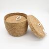 Seagrass & Cotton Round Baskets with Lids – Natural – Set of 3