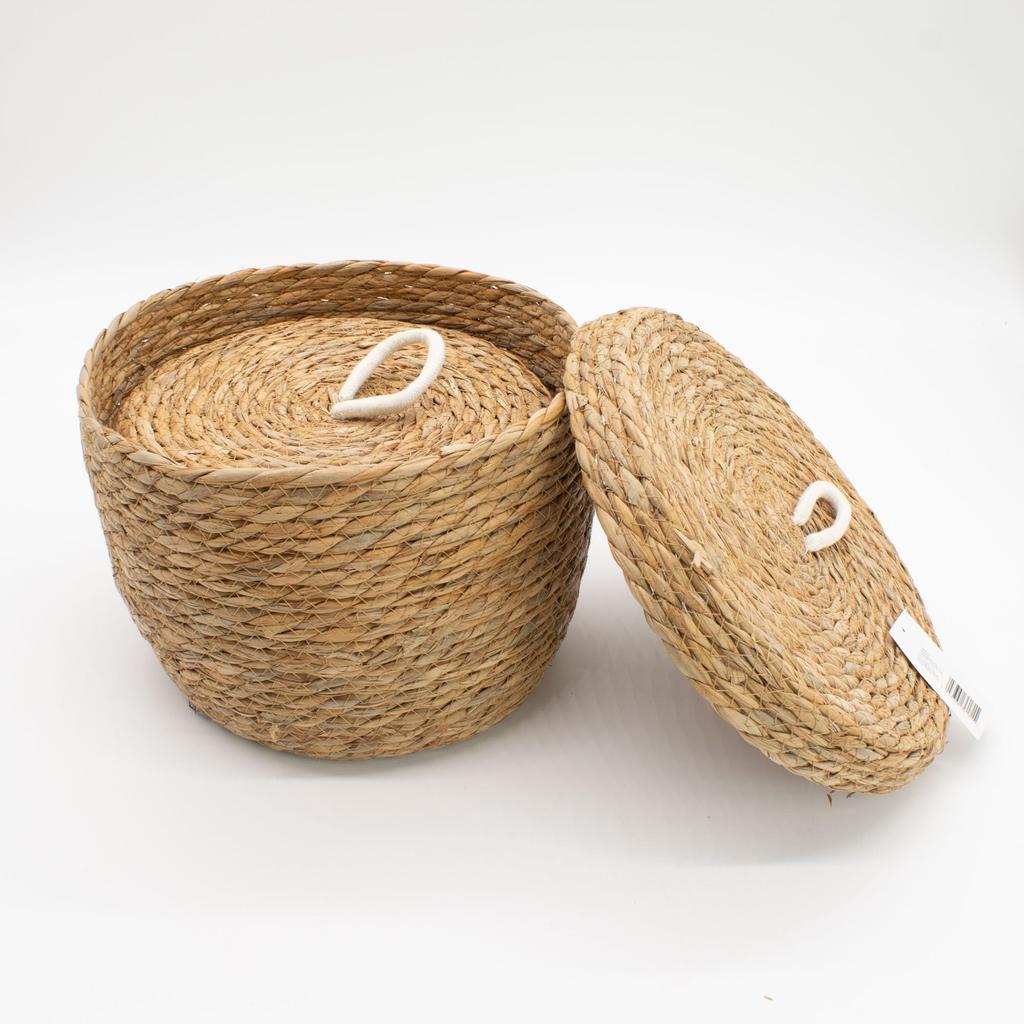 Seagrass & Cotton Round Baskets with Lids – Natural – Set of 3