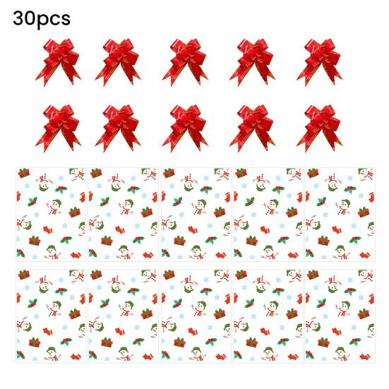 Christmas Treat Bags Plastic Clear Xmas Candy Bags with Pull Bow Set for Baby Shower Bridal Shower Raffle Easter Christmas Party Supplies