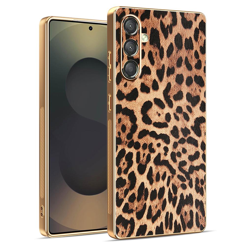 

For Samsung Galaxy A14 4G/5G Case Leopard Print PU Leather Coated PC+TPU Electroplating Phone Cover A