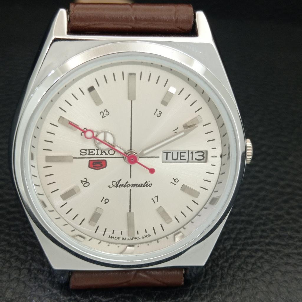 JAPAN VINTAGE REFURBISHED SEIKO 5 AUTOMATIC 6309A MENS SILVER WATCH a442892-1