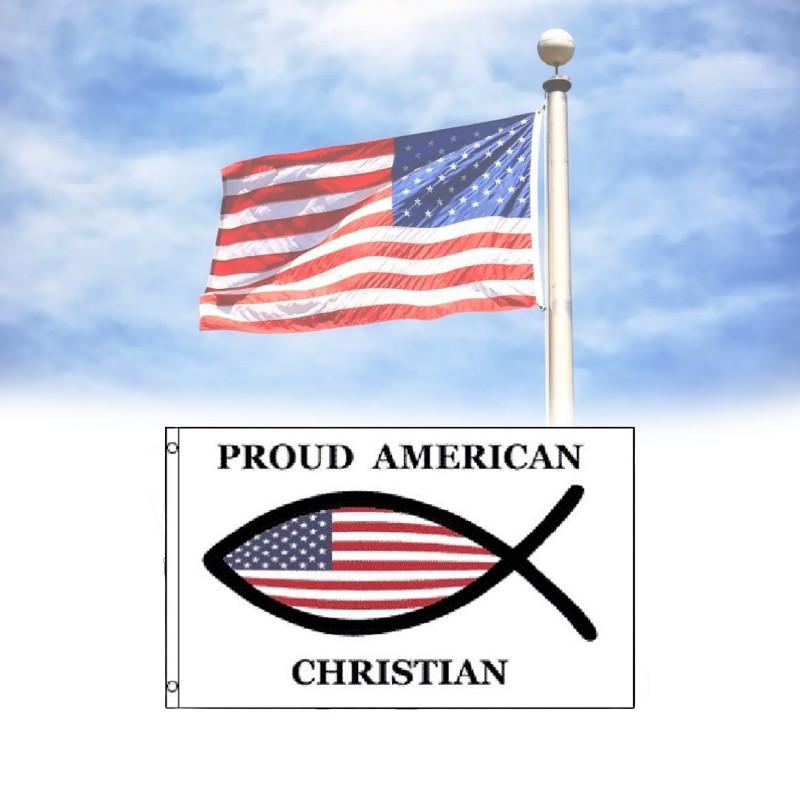 American Proud Christian Flag 3x5 Ft Fish Flag Jesus Christ Religious Usa Symbol