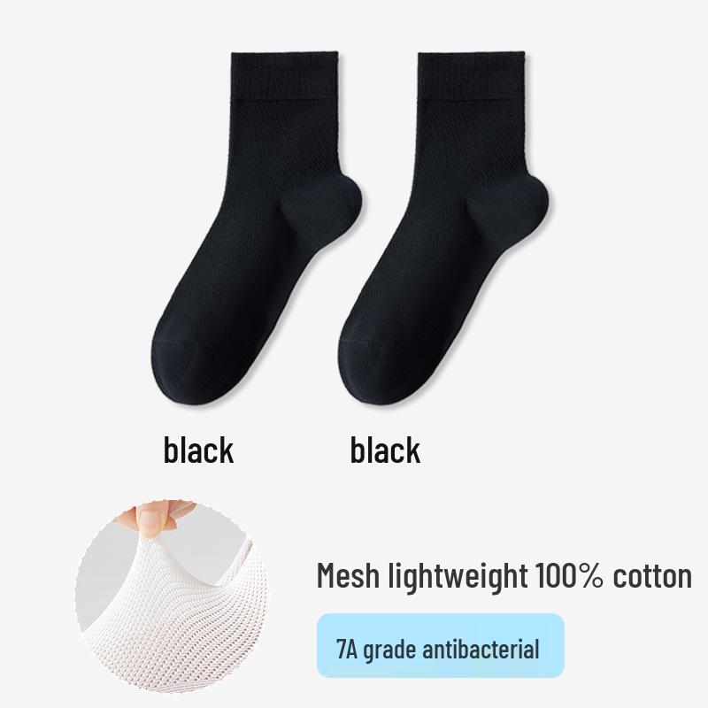Women's Summer Cotton Mesh Mid-Calf Socks - Sweat-Absorbent, Odor-Resistant, Breathable, Non-Slip, Boneless, White.