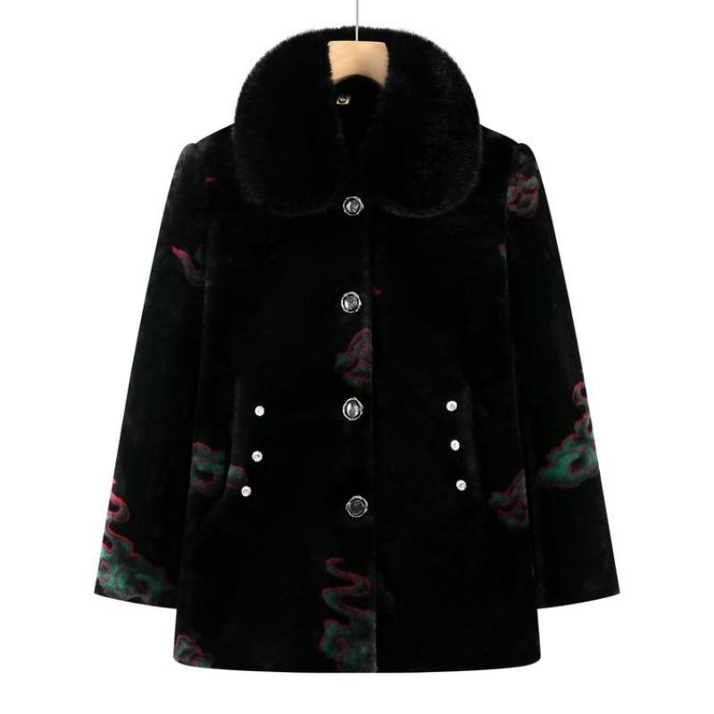 

Бабушкино зимнее пальто женское среднего и пожилого возраста, пальто с воротником из норкового флиса, материнское флисовое утолщенное, теплое для пожилых зимой 5XL [recommended 150-80kg] зелёный