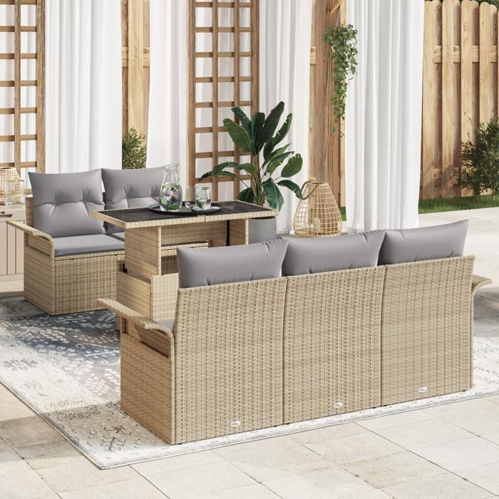 VidaXL Ensemble de canapés de jardin 6 pièces avec coussins beige en résine tressée 3348196