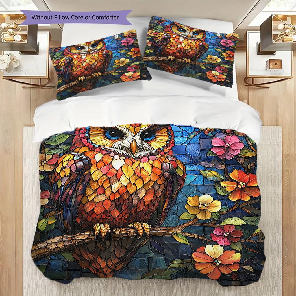 Eulenmuster Bettwäsche Steppdecke Set Bettbezug Kissenbezug Heimdekoration Geburtstagsgeschenk (1 Bettbezug + 2 Kissenbezüge, ohne Füllung)