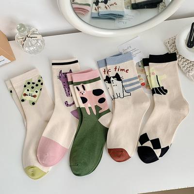 Lustige Socken Mode Harajuku Vintage Baumwolle Frauen Socken Casual Mode Cartoon Druck Japanischen Kawaii Mädchen Süße Socken