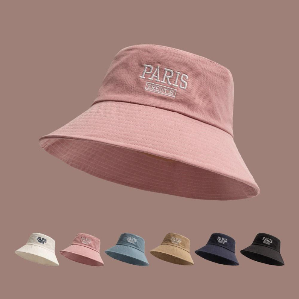 

Letter Embroidery Bucket Hat French Paris Summer Sunshade Hat Leisure Fisherman Hat Men Women