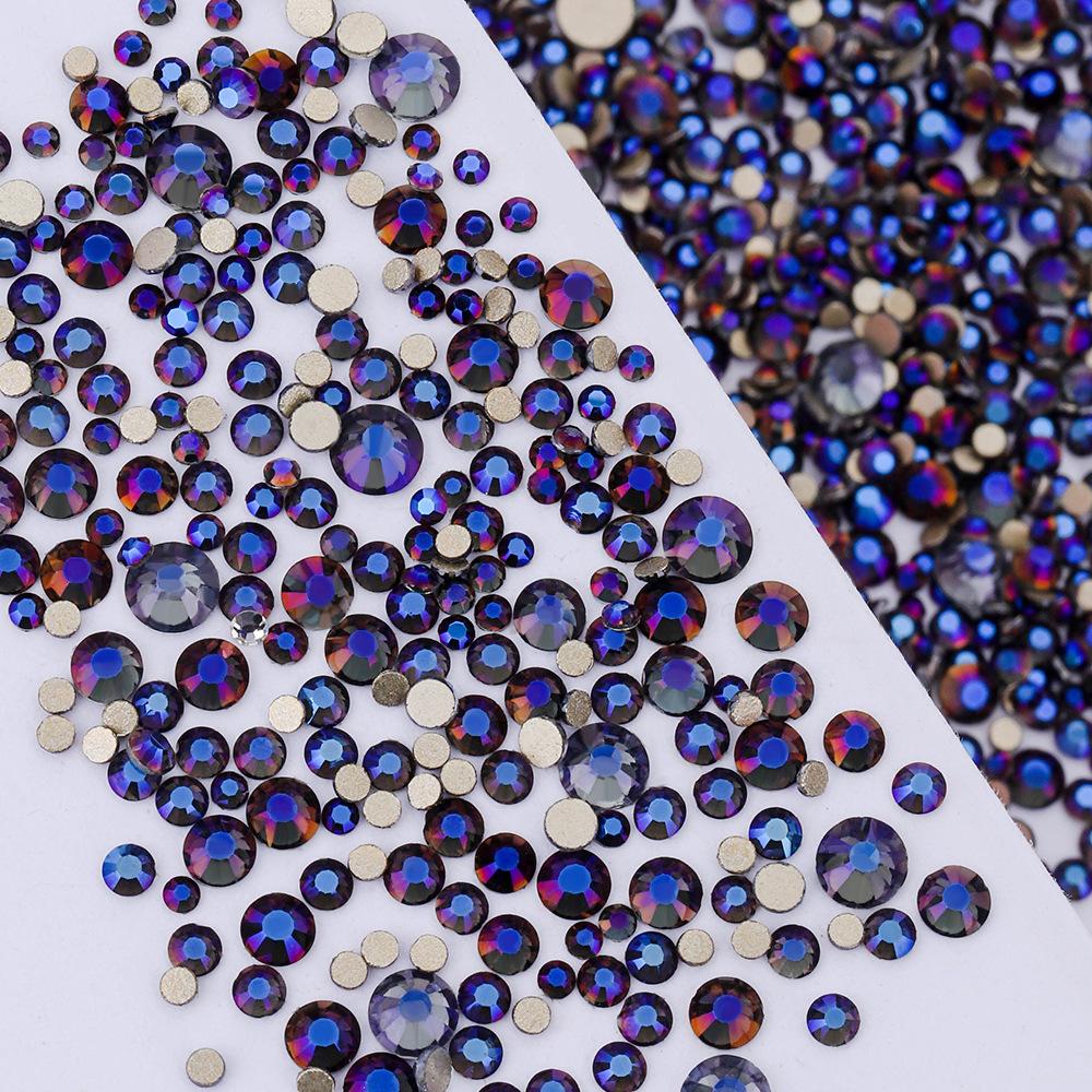 Pujiang Nail Art Strass Goldener Boden Gemischte Größe Flachboden Diamant Ungefähr 1440 Glas Aufkleber Diamanten Farbige Kleine Runde Diamanten