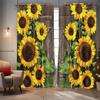 2 pieces of sunflower and cow pattern printed curtains, decorated in a retro rural style for bedrooms and living rooms