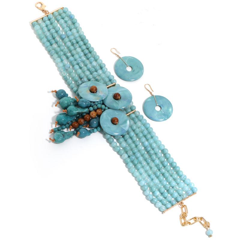 Statement Boho Multi-layer Beaded Necklace&Earrings Handmade for Women Wedding Party Jewelry