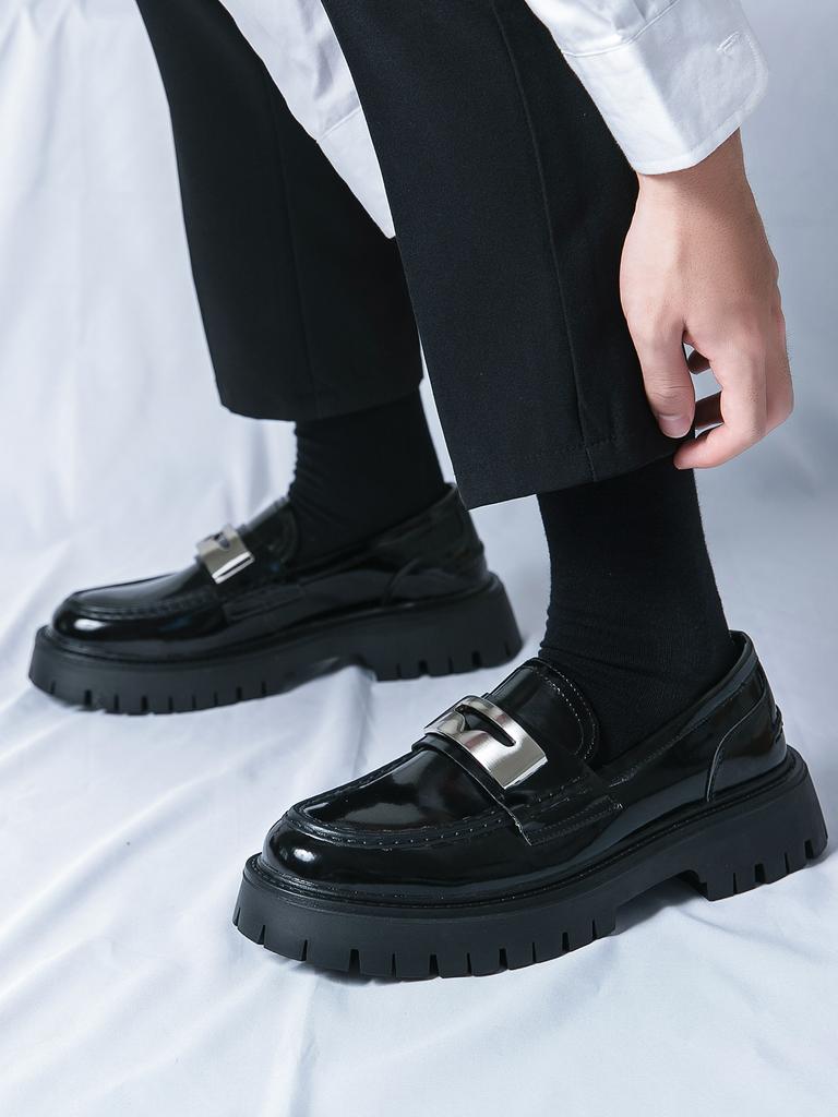 Men Creepers  Loafer Dress Elevator Shoes Height Increase Classic Green Patent Leather Thick Sole Platform Shoes Plus Size