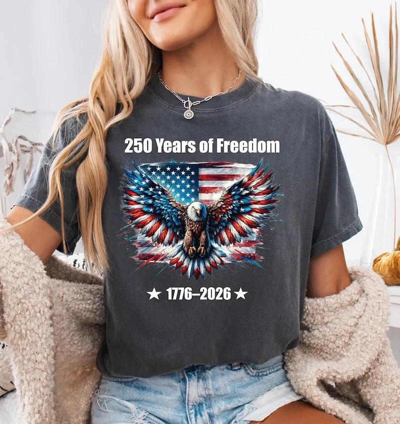 250 Years of Freedom Shirt, Patriotic Eagle USA Tee 4XL