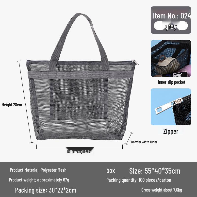 Geantă de înot portabilă din plasă cu buzunare multiple, poliester, de mână, organizator de plajă