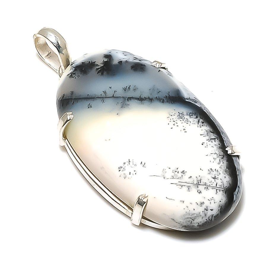 Dendrite Opal Gemstone Handmade 925 Sterling Silver Jewelry Pendant 1.77" GK-2304