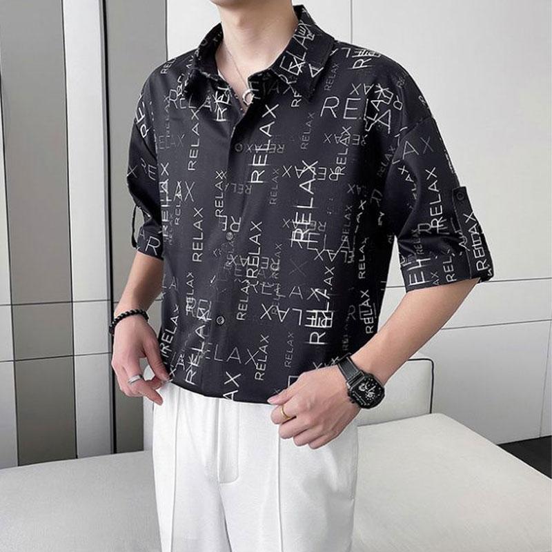 Men's Clothing Letter Printed Shirts Casual Turn-down Collar Summer New Short Sleeve Fashion Single-breasted Korean Loose Shirts