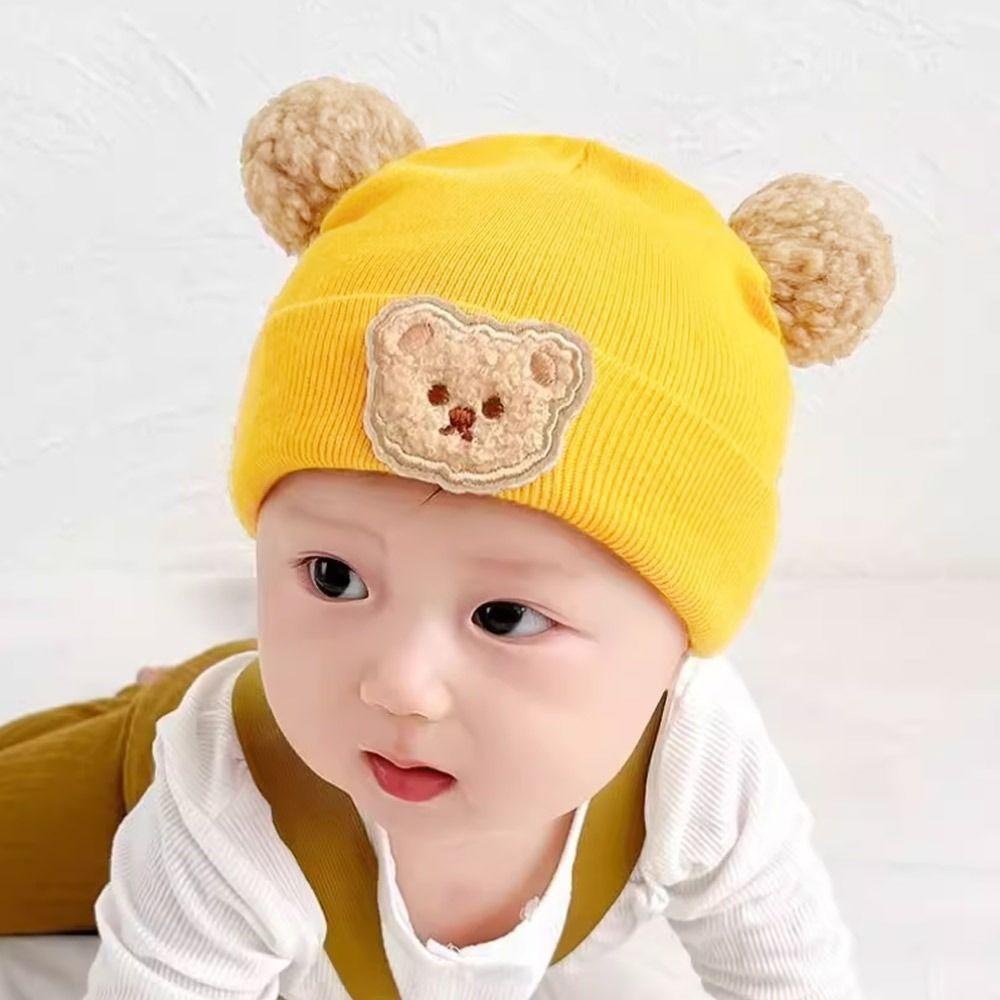 0-3 Lata Jednolity Kolor Dziecięca Czapka Dzianinowa z Pluszowym Pomponem Zimowa Wiatroodporna Czapka Chłopięca Dziewczęca