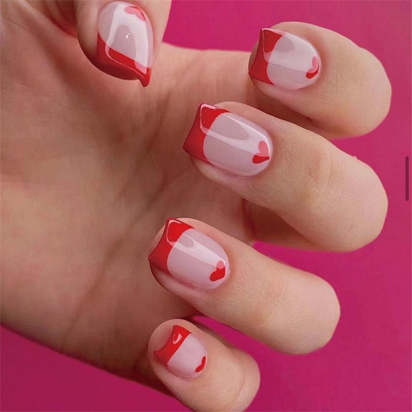 24Pcs Pink Matte French Leopard Square Coffin Press On Nails Artificial Acrylic Fake Nails For Women