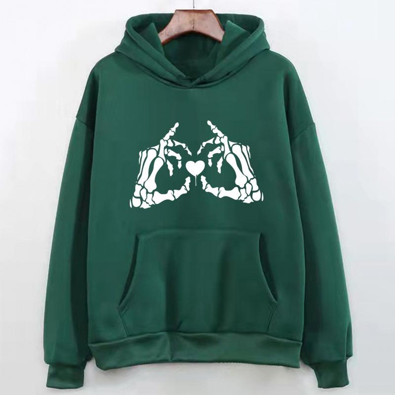 Skull Hand Heart Print Unisex Hoodie Sweatshirt
