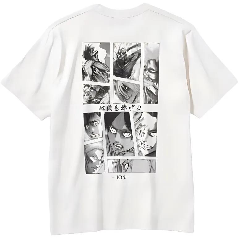 UNIQLO Attack Titan T-Shirts Unisex White Crew Neck Moderate Straight Fit (Unisex) T-Shirts 462901 01