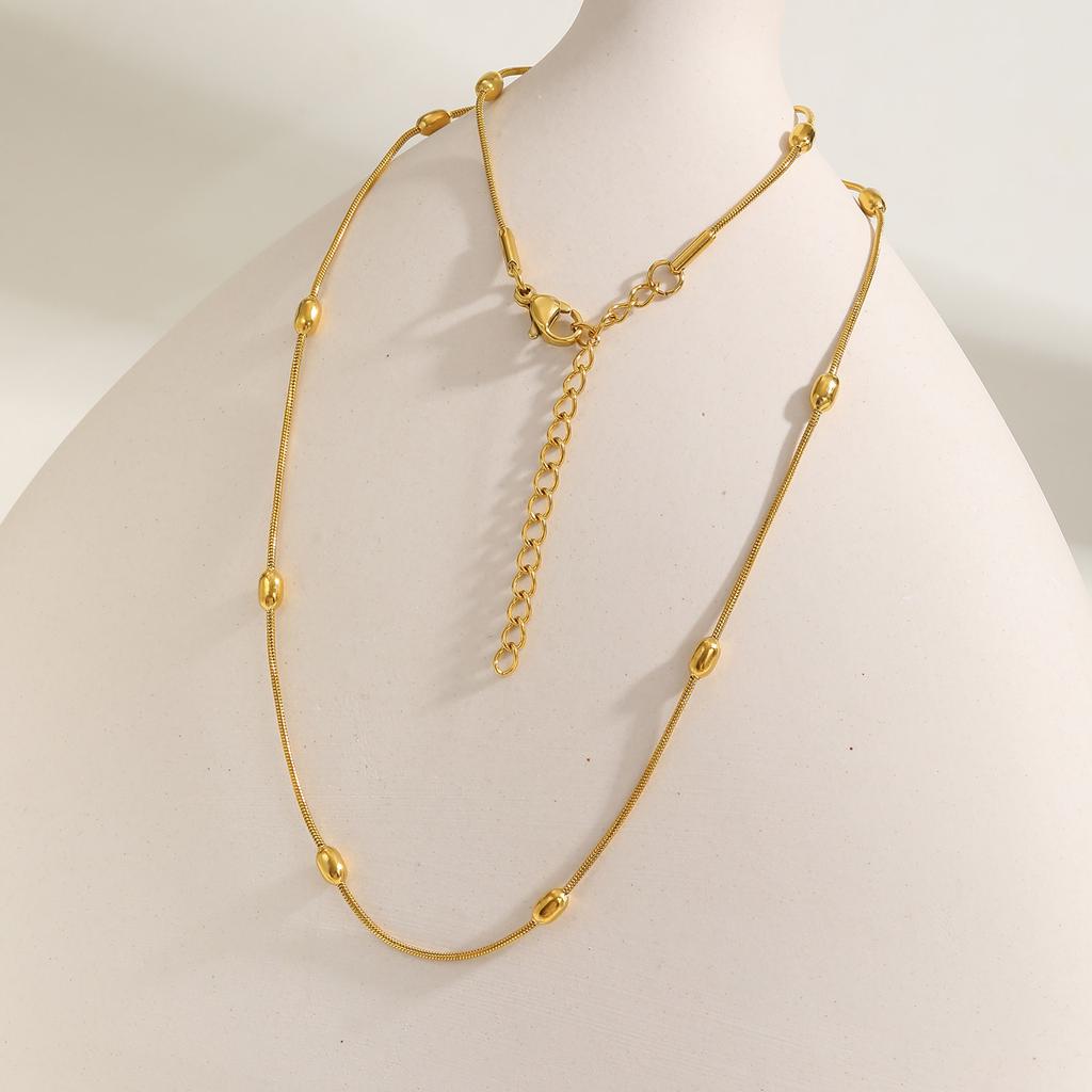 Fashion Accessories Stainless Steel Rice Bead Round Snake Chain Necklace 18K Gold Ladies Jewelry 1639