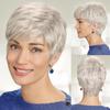 Модний короткий перуку для жінок середнього віку, сріблясто-білий, з бічним проділом, високотемпературне синтетичне волосся