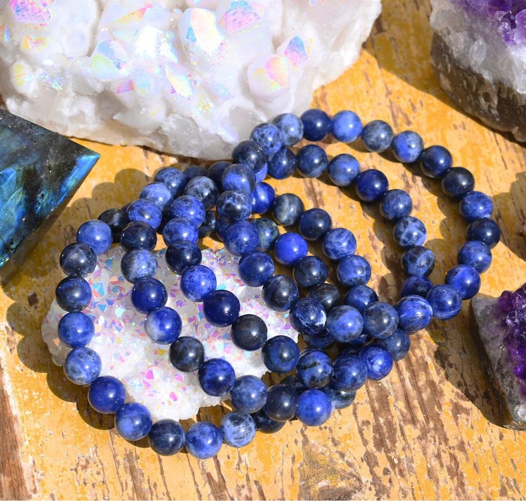 Natural Sodalite Stretchy Bracelet,Handmade Women/Men Bracelet,Gemstone Round Bracelet,For Gift Bracelet,Healing